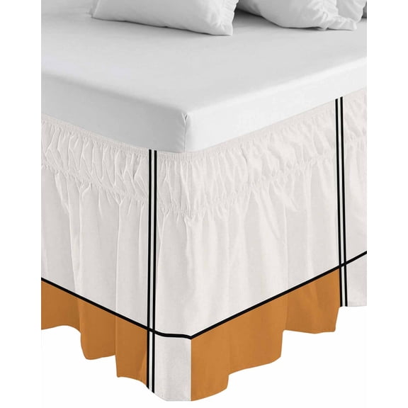 Orange,Wrap Around Bed Skirts for Queen Bed 18" Drop,Bed Skirt with Adjustable Elastic Belt Dust Ruffle Bed Valance for Bedroom Hotel Modern Abstract Geometric Patchwork Stripes Art Bed Frame Cover