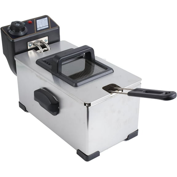 3.17QT Stainless Steel Electric Deep Fryer - 2000W with Adjustable Thermostat (60°C-200°C), Basket & Splash Lid - Ideal for Home & Commercial Use