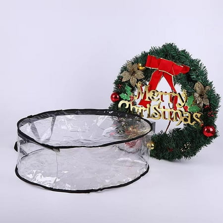 Steadline 61cm Round Transparent PVC Storage Bag Large Capacity Wreath Organizer with Handles Clear Plastic Container for Seasonal Decorations Holiday Wreath Preservation Solution