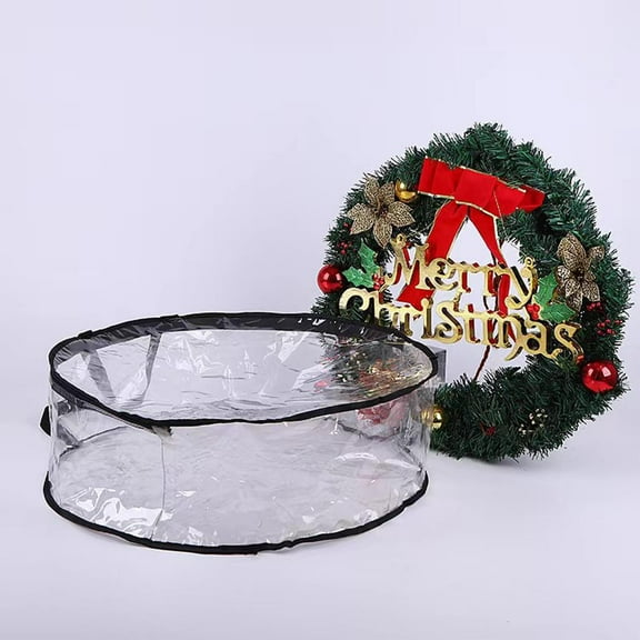 InsCrazy Christmas Decoration Storage for Christmas Wreath, Ornament and Pendant, Transparent Round Winter Holiday Large Storage Bags on Clearance