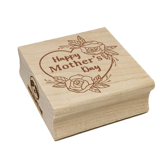 Happy Mother's Day Heart with Elegant Roses Square Rubber Stamp Stamping Scrapbooking Crafting - Small 1.25in