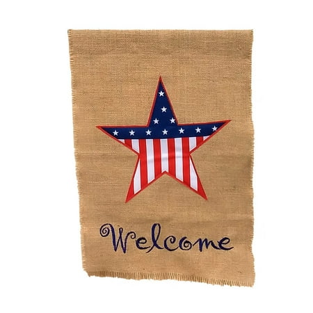 GiftWrap Etc. Small Patriotic Burlap Garden Flag - 4th of July, Summer Yard Decor, Rustic Lawn Decorations, Decorative Porch Flag, Stars & Stripes, Mini 12" x 18