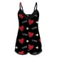 thumbnail image 3 of Gibobby Conjunto de 2 piezas de camisola sexy con estampado de amor para mujer, ropa de dormir con encaje sin espalda, lencería, traje de pantalones calientes (Rojo, L), 3 of 5