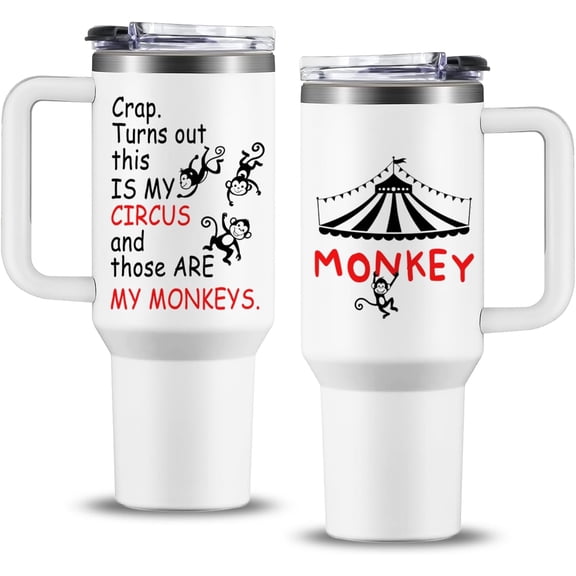 Crap Turns Out This Is My Circus Tumbler 40 oz, Funny Birthday Gifts for Mom Grandma Boss, Mother''s Day Christmas Mom Gifts from Daughter Son, Those Are My Monkeys Stainless Steel Coffee Cup