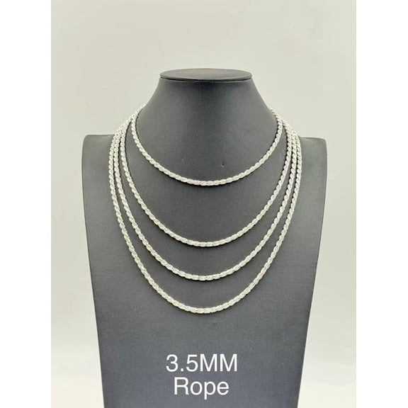 925 Sterling Silver Rope Chain Necklace 3.5mm 24" Italy