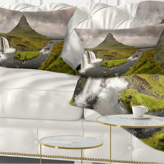 Designart 12" x 20" Blue Polyester Throw Pillow