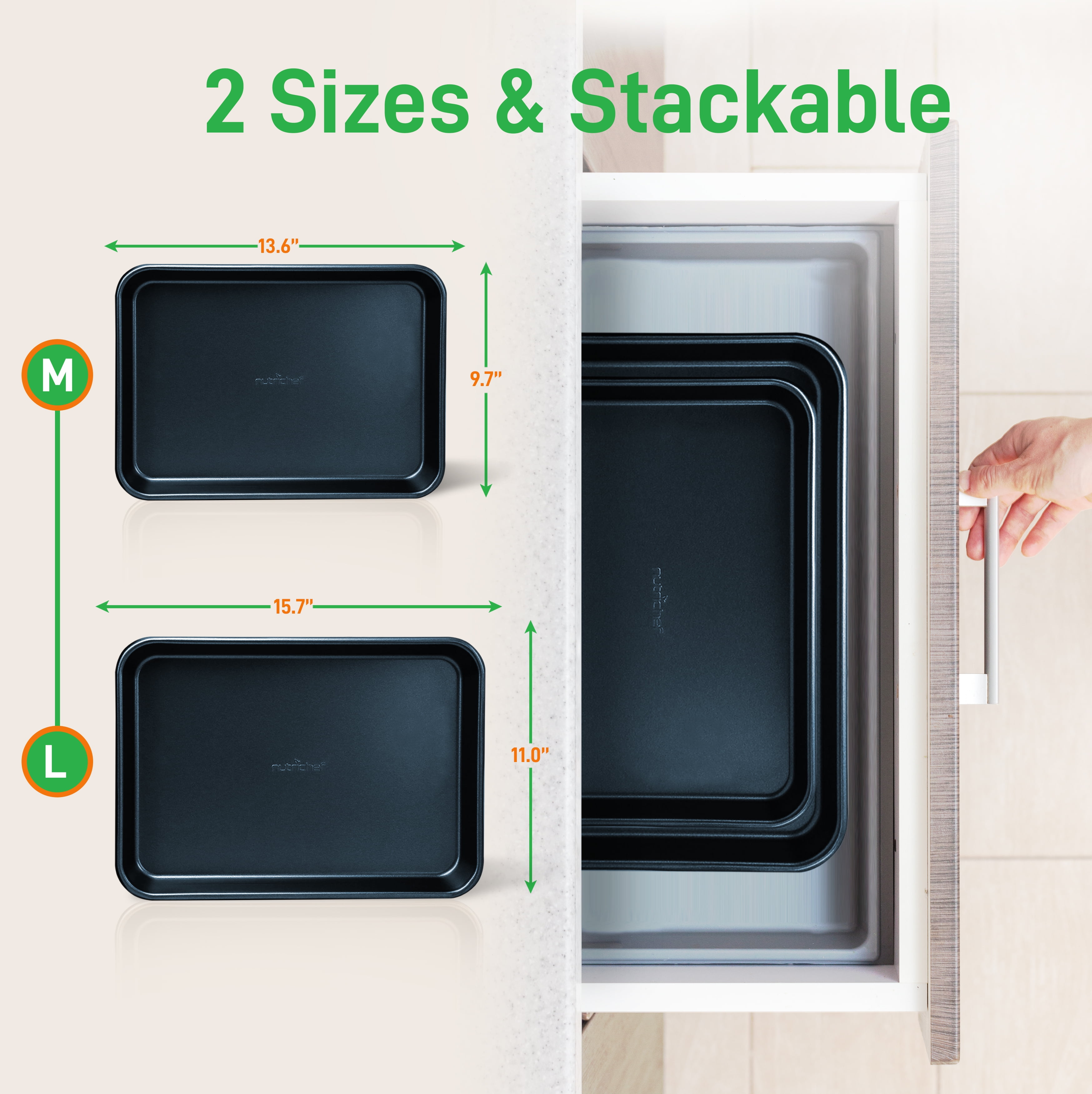 NutriChef Non-Stick Cookie Sheet Baking Pans - 2-Pc. Professional Quality Kitchen Cooking Non-Stick Bake Trays, Blue Diamond, One size (NC2TRBU.5)