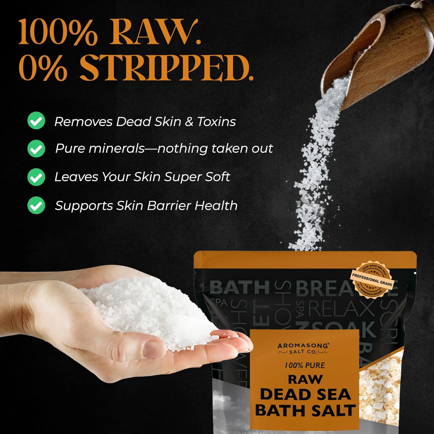 Aromasong Raw Dead Sea Bath Soak, Mineral Rich, Resealable Bags, 10 lb  (2 x 5 lb. Bags) Bulk Resealable Pack