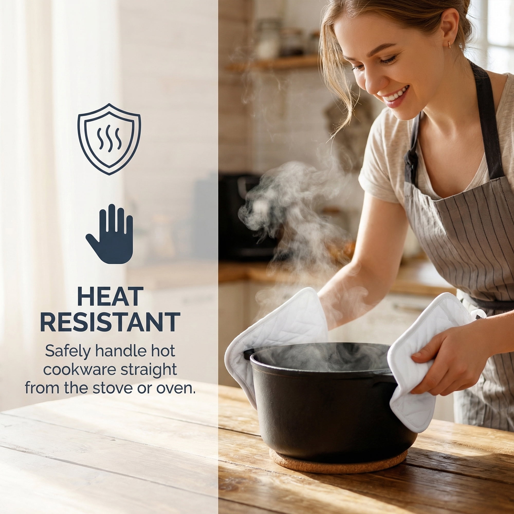 Unique Bargains 2 Pcs Pot Holders Heat Resistant Non Slip Hot Pads for Kitchen White 9.1"x7.1"