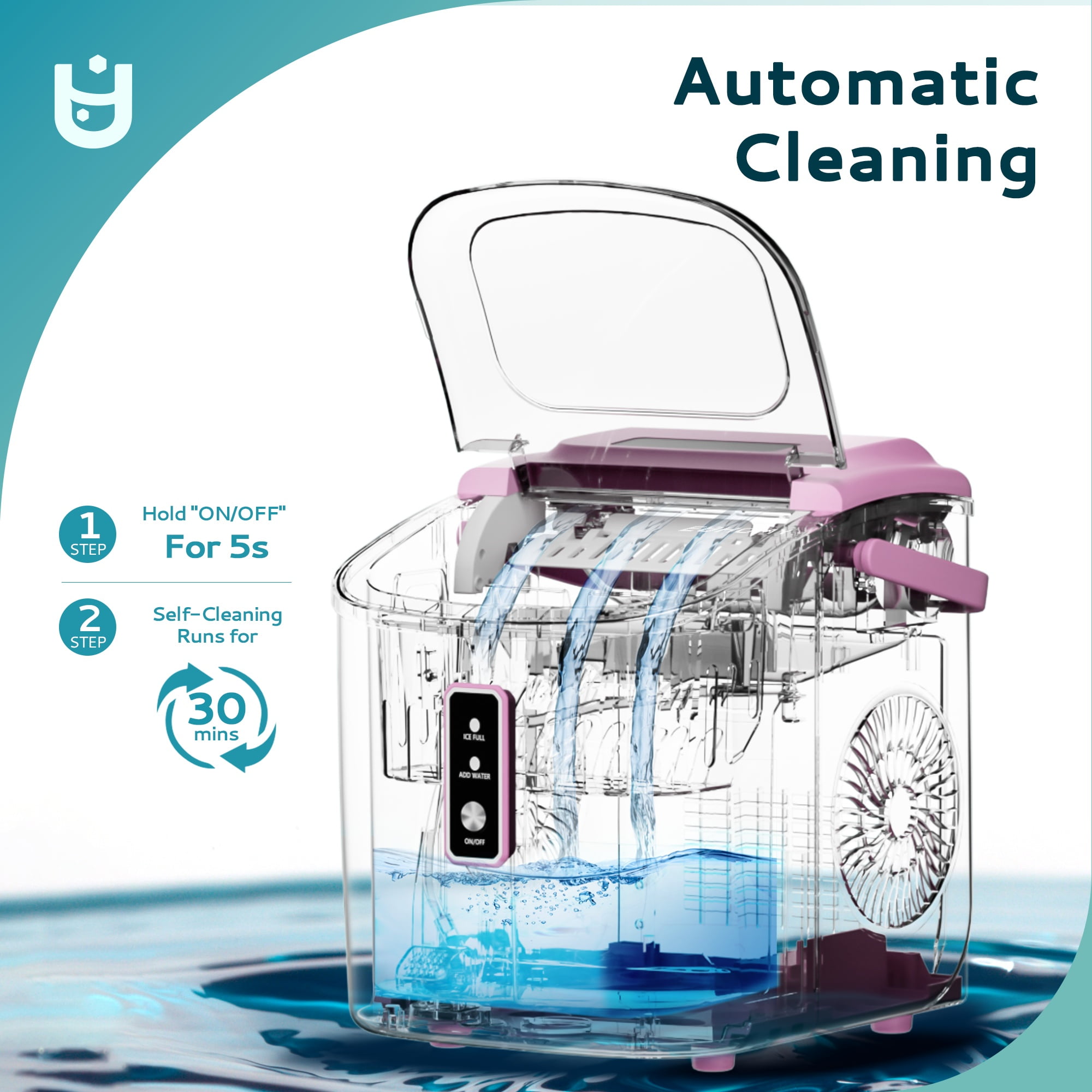 EUHOMY Countertop Ice Maker 26 lbs/Day Portable Self-Cleaning, 9 Bullet Ice in 6 Min, Pink