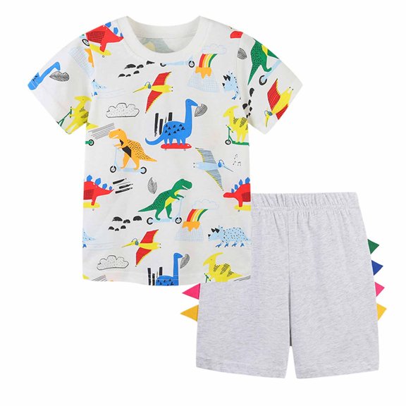 Fesfesfes Toddler Boys Round Neck Short Sleeve Cotton Stripe Fashion English Print T-shirt Shorts Clothes Set Summer