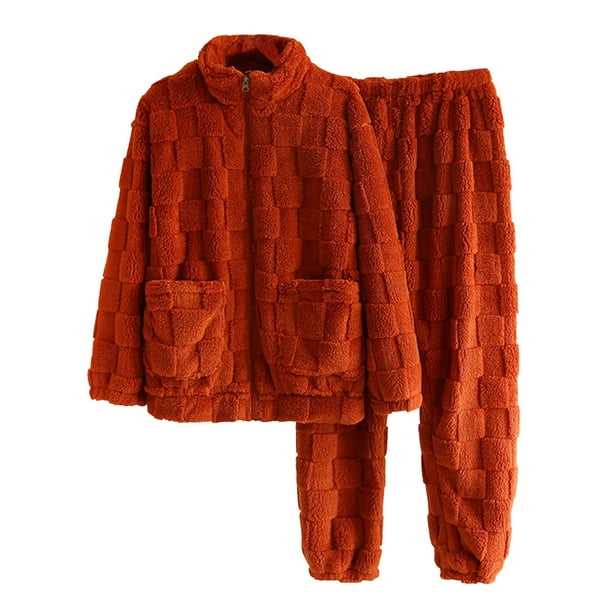 Gibobby Conjunto pijama mujer invierno Diseñador elegante ropa para el traje Otoño Invierno pijamas a juego unisex camisón de franela(Naranja,M)