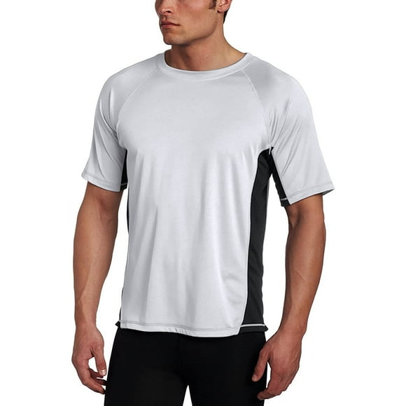 Men's Rash guard Swim Shirts, UPF 50+ Loose-Fit Short Sleeve Shirt, UV Cool Dry fit Athletic Water Shirts, Basic
