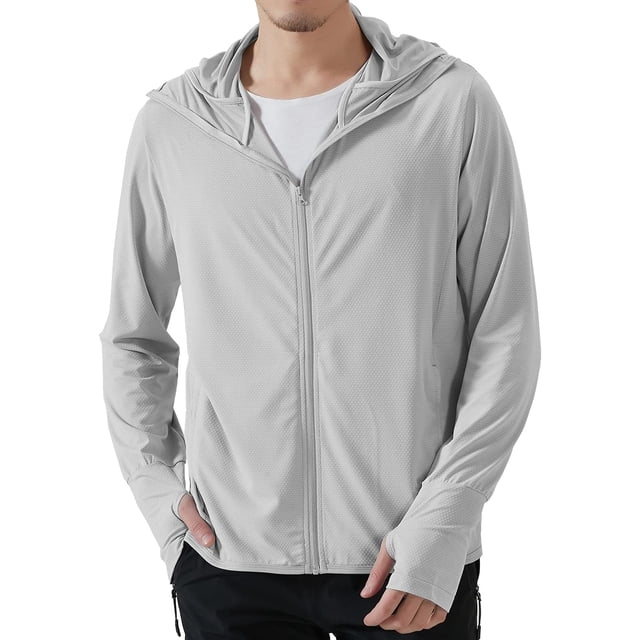 Locachy Veste à Capuche Légère pour Hommes UPF 50+ Protection Solaire Extérieure à Fermeture Éclair Complète Manches Longues pour la Pêche Randonnée Performance