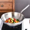 thumbnail image 3 of DELARLO Tri-Ply Stainless Steel Wok Pan With Lid 12 Inch Wok, Flat Bottom Wok, Wok for Induction Cooktop, Wide and Deep Stainless Wok, 3 of 7