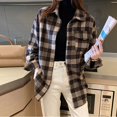 thumbnail image 4 of Women's Button Down Flannel Shirts Plaid Long Sleeve Business Shacket Jackets Casual Loose Lapel Blouses with Pockets (Coffee L), 4 of 6