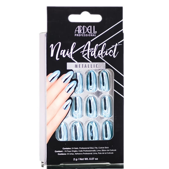 Metallic Blue , Ardell Nail Addict Metallic Artificial Nail Set , Hair Scalp Skin Body - Pack of 2 w/ SLEEK Teasing Comb