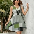 thumbnail image 3 of Beige And Black And Green Squares Women's Tank Dress V Neck Sleeveless Summer Sundress, 3 of 7