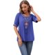 thumbnail image 1 of Blusa informal de manga corta con borlas y bordado bohemio mexicano de verano para mujerRoyal BlueX-Large, 1 of 5