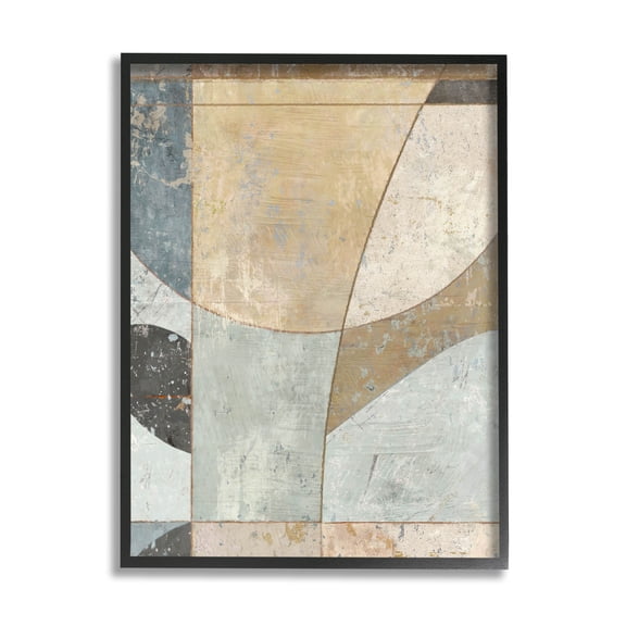 Neutral Tones Curved Shapes Abstract Painting Black Framed Art Print Wall Art