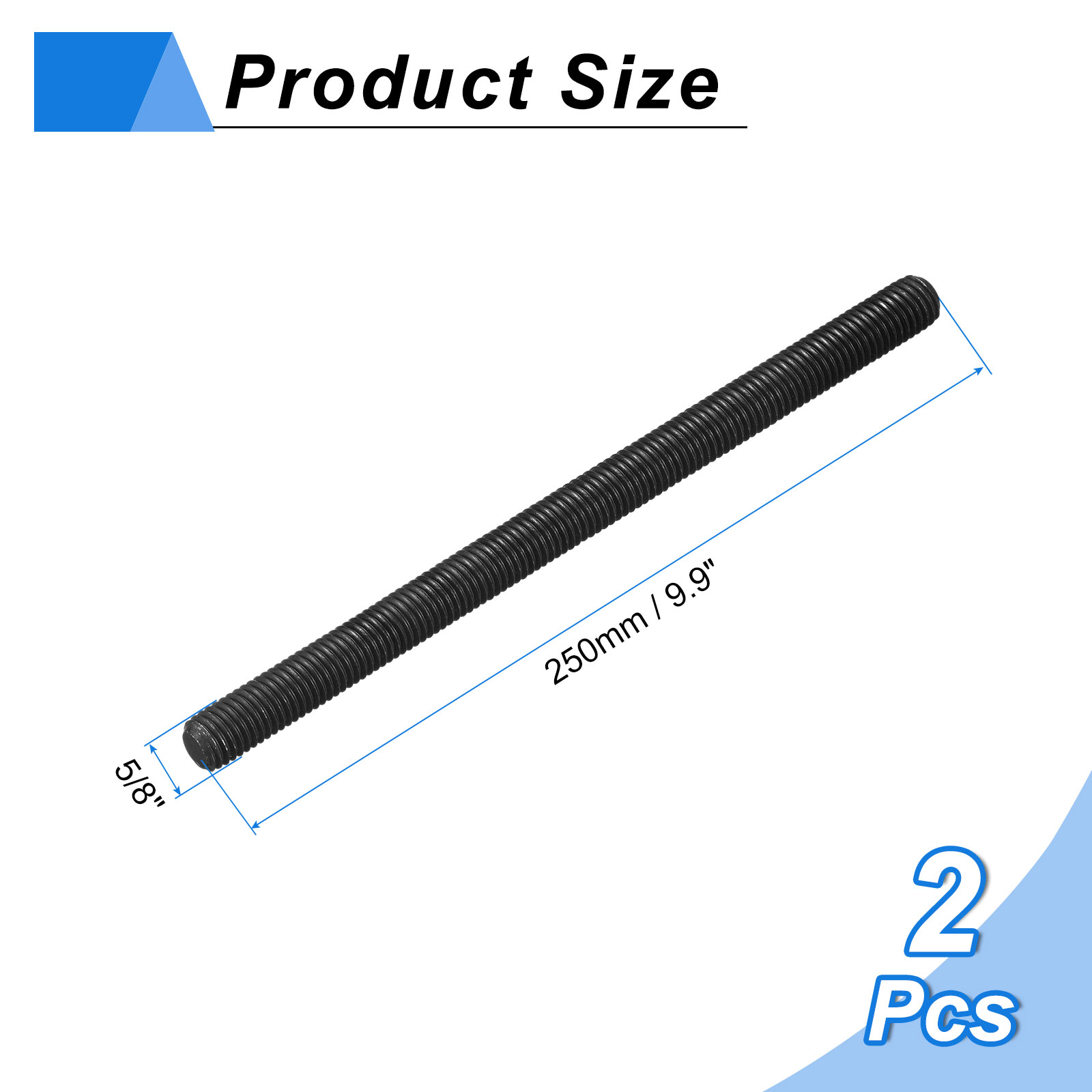5/8" x 9.9" Fully All Threaded Rod, 2Pack B7 Alloy Steel Long Threaded Screw Right Hand Threads Fully Studding Rod Bar