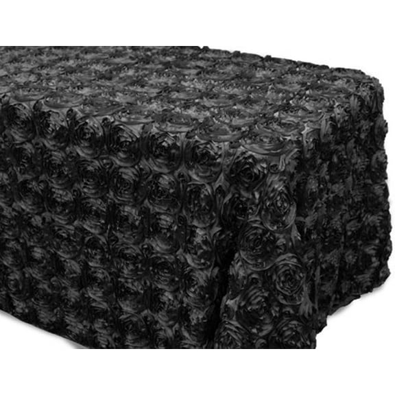AK-Trading Tablecloth 54 x 96-Inch Rectangular Rose Grandiose Rosette Tablecloth Tablecover (Black)