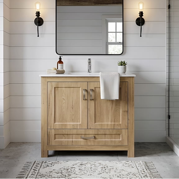 Dreamwerks 30" W x 32" H Livorno Vanity with White Ceramic Vanity Top in Woodgrain Finish