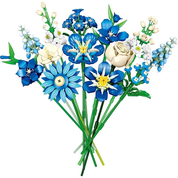 GZBricker Blue Flower Bouquet Building Set Compatible with Lego Botanical Collection Home Decor for Adults Girls