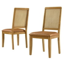 Side Dining Chair, Set of 2, Natural Tan, Vegan Leather, Wood, Kitchen Cafe Bistro Hospitality Restaurant, Modern Contemporary HB36819
