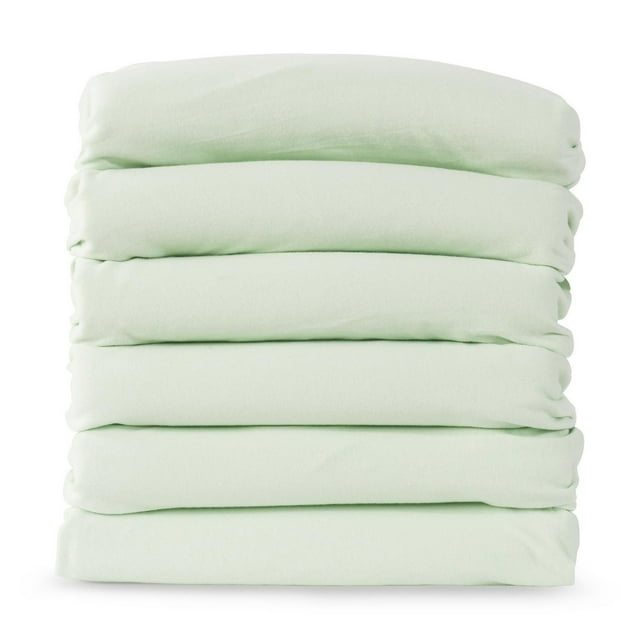 Foundations SafeFit Elastic Fitted Full Size Crib Sheets, 6-Pack of Crib Sheets (Mint)