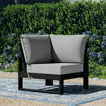 WestinTrends Montara Outdoor HDPE Sectional Corner Sofa Seat with Water-Proof Cushions, Black/Light Gray