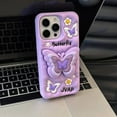 thumbnail image 2 of Purple Butterfly Phone Case Compatible with iPhone 13/14, Cute 3D Korea Dopamine Butterfly Case with Butterfly Telescopic Hold Stand Shockproof Silicone Soft Case, 2 of 12