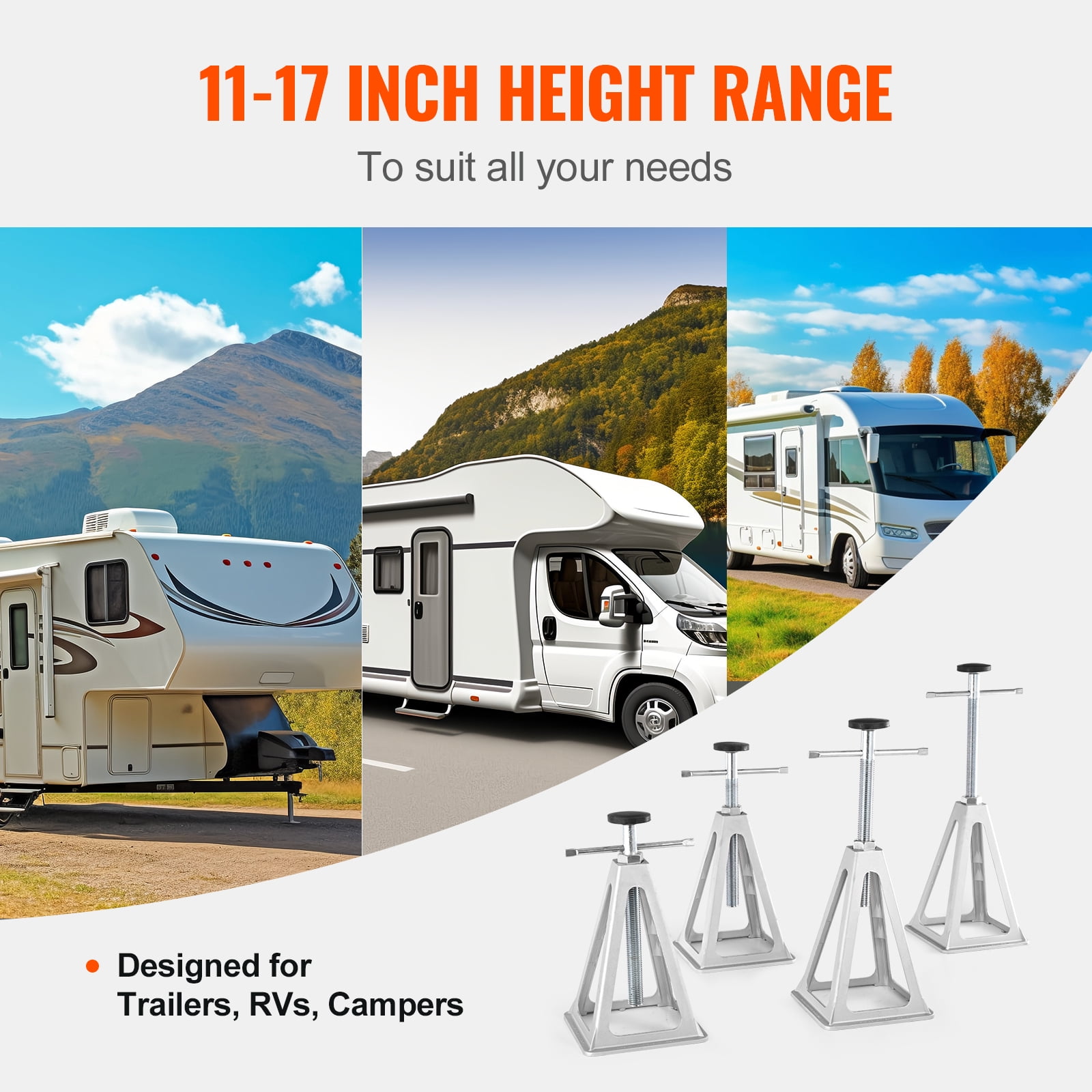 KFFKFF RV Stabilizer Jacks, 4-Pack, Crafted from Aluminum, Ideal for Camper Trailers, Single Screw Jack with Load Bearing of 6000 Lbs, Adjustable Height from 11 to 17 inches