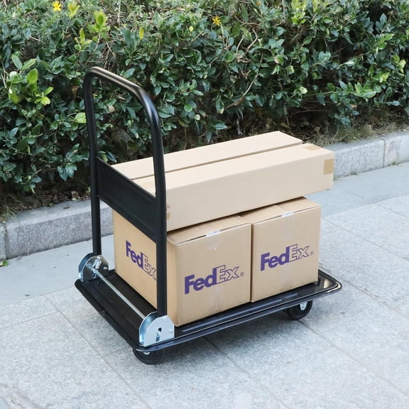 Foldable Push Cart Dolly - 330 Lb.Capacity Heavy Duty Platform Truck with 360° Swivel Wheels (Olive Green/Blue)