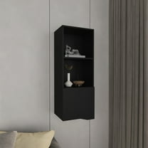 Black 43" Tall Wall Cabinet With Two Open Shelves - Ideal For Saving Space In Bathroom, Kitchen, Garage One Door And Versatile Storage Solution Items
