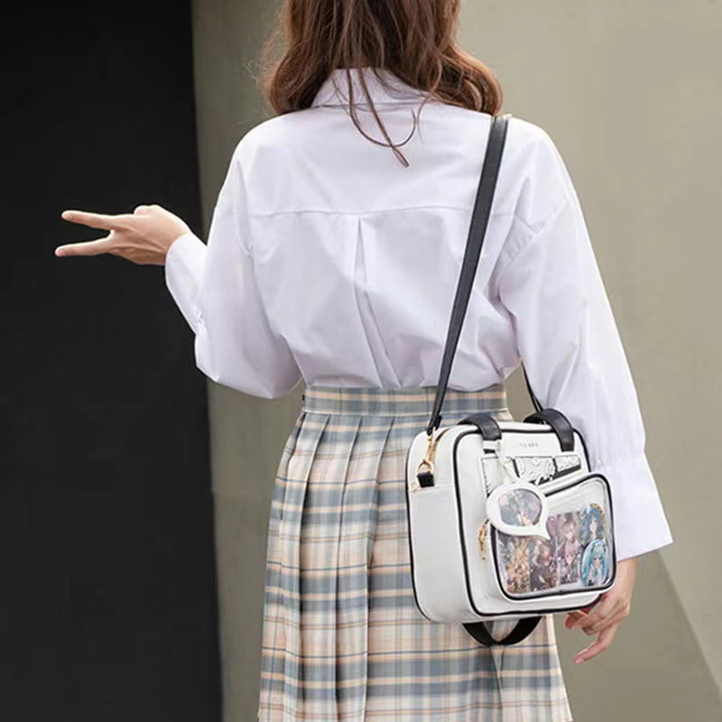 Japanese Kawaii Ita Crossbody Bag - Clear Polyester Messenger Purse, Small Tote with Adjustable Strap & Cute Pendant