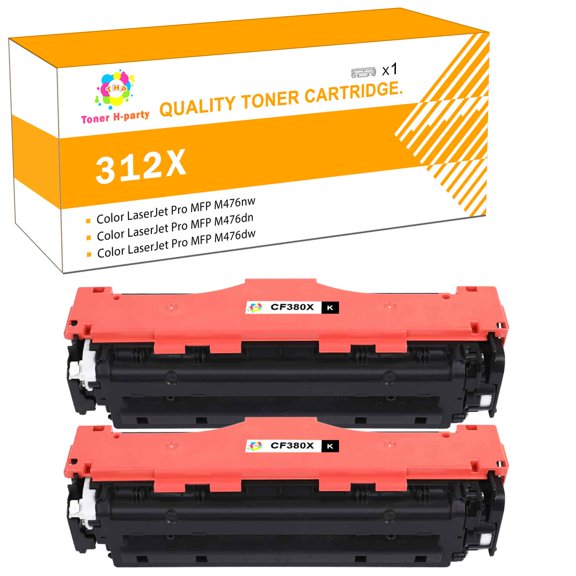 Toner H-Party 2-Pack Compatible Toner Cartridge for HP CF380X Color LaserJet Pro MFP M476nw M476dn M476dw Printer Ink Office Supplies 2x Black
