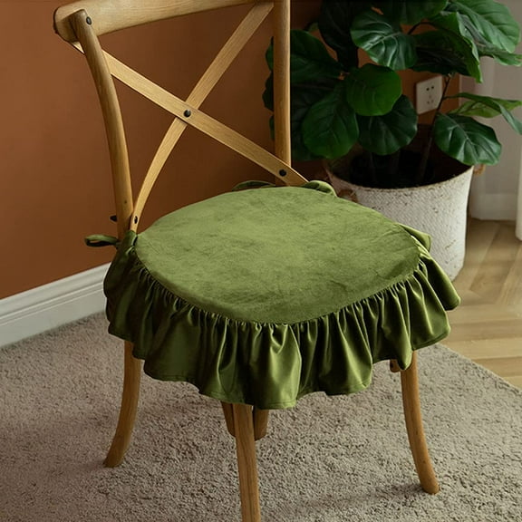 Velvet Ruffled Solid Chair Cushion Super Soft Comfortable Kitchen Dining Chair Pad Seat Cushion with Removable Cover (Grass Green, 17"x18") Grass Green 17\