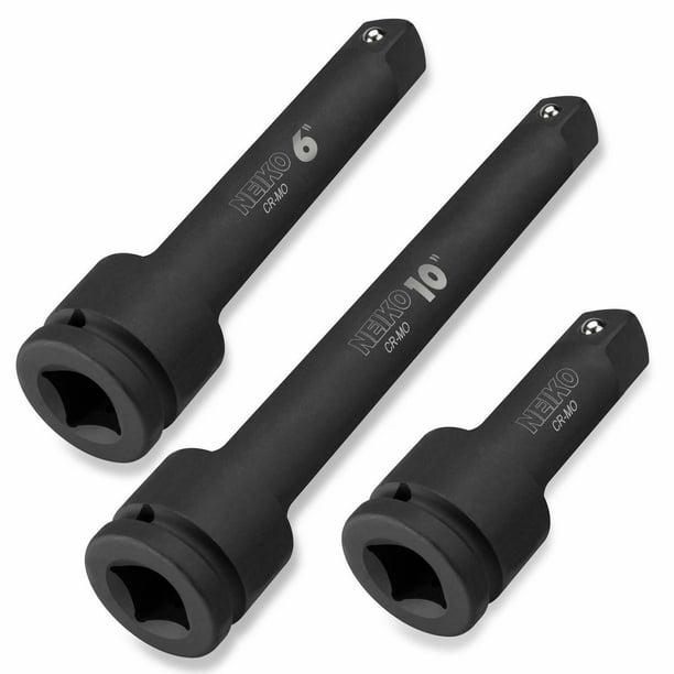 Neiko 3 PC 3/4" Impact Extension Bar Set CrMo Steel Size 4", 6", 10