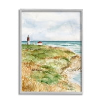 Stupell Industries Point Judith Cliffside Lighthouse Coastal Landscape Grey Framed, 16 x 20, Design by Melissa Hyatt LLC
