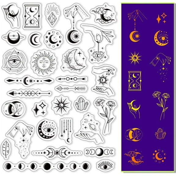 Moon Phase Clear Stamps for Card Making Scrapbooking Crafting DIY Decorations Moon Stars Hand Transparent Silicone Seal Stamps for Embossing Paper Photo Album Craft Decoration 4.33x6.3inch DIY