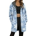 thumbnail image 2 of Womens Jacket Longline Jackets Christmas Print Winter Cozy Lined Full Zip Outerwear for Cold Weather Trench Coat Women Blue S, 2 of 5