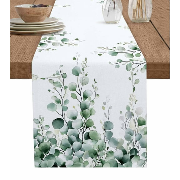 Hokiten Table Runners 48 Inches Long Dress Scarves, Green Eucalyptus Leaves Farmhouse Kitchen/Dining Table Runner, Short Coffee Tablerunners, Pastoral Farmhouse Botanical 13x48 Inch