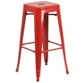 thumbnail image 5 of BizChair Commercial Grade 24" Round Red Metal Indoor-Outdoor Bar Table Set with 2 Square Seat Backless Stools, 5 of 5
