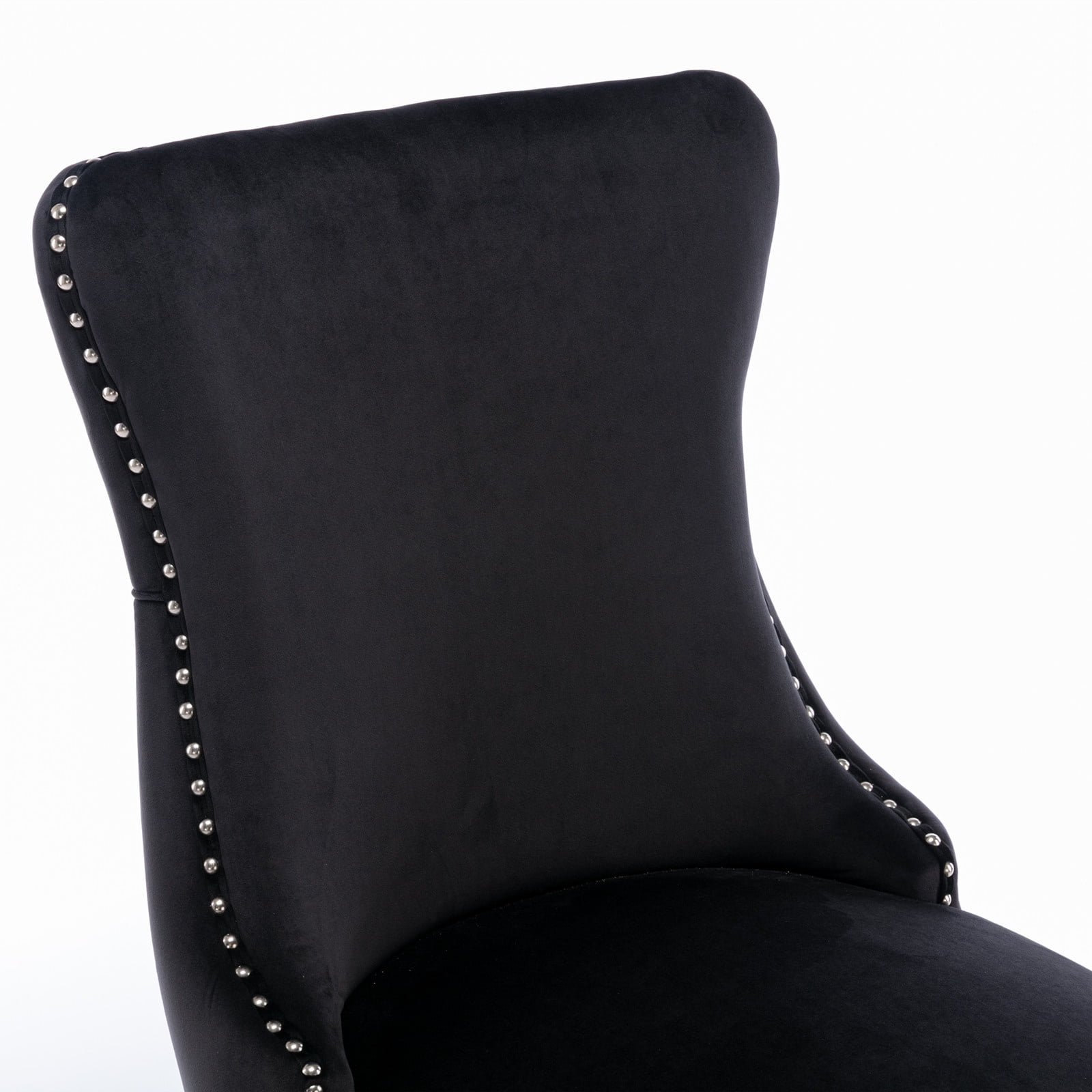 PORKISS Upholstered Dining Chairs Set of 2, Armless Side Chairs with Backstitching Nailhead Trim and Solid Wood Legs, Modern Velvet High Back Chairs, Black