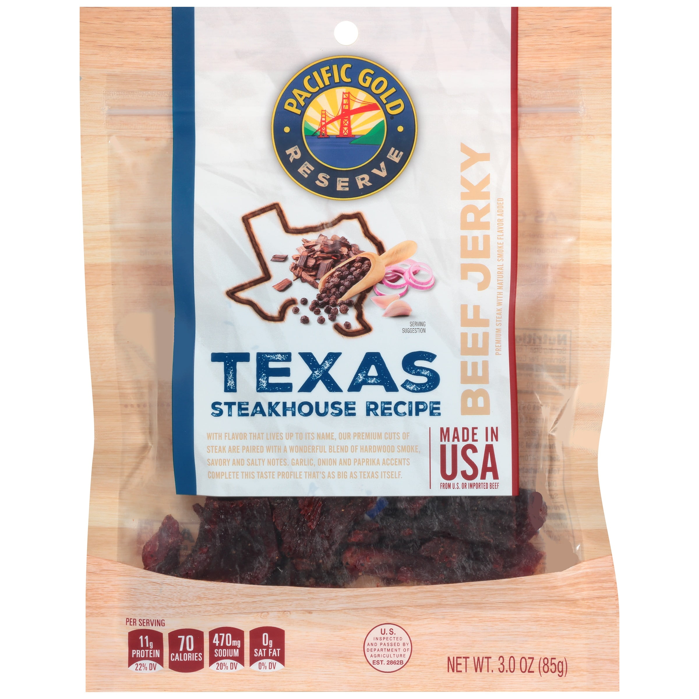 Pacific Gold Reserve Texas Steakhouse Beef Jerky, 3Ounce Bag