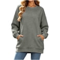 thumbnail image 5 of Vynhevius Womens Sweatshirt Solid Crew Neck Long Sleeve Back Pleated Pockets Casual Loose Pullover Top, 5 of 8