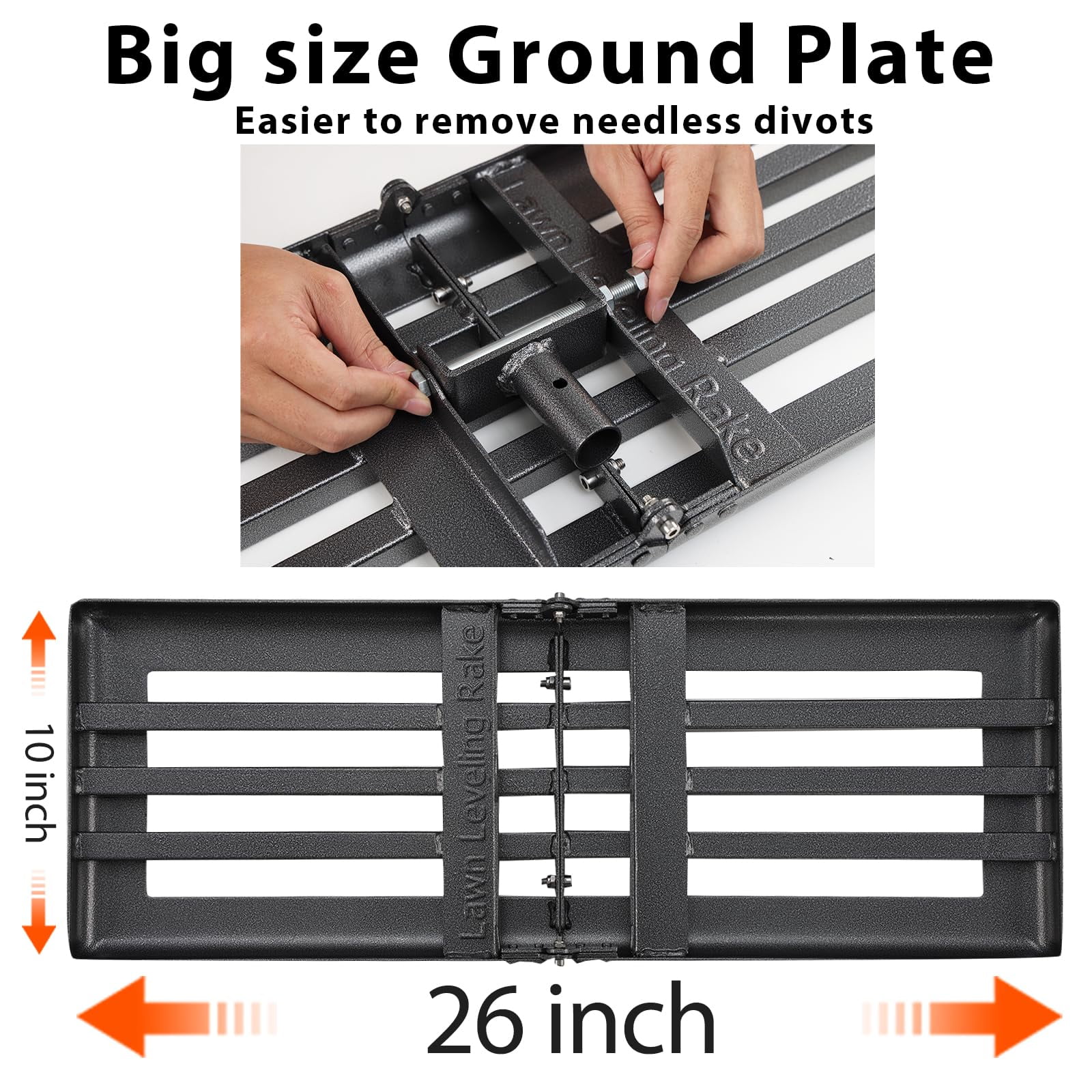 AEASKIEY Lawn Leveling Rake 26''×25'', Lawn Leveler Tool for Lawns with Adjustable 5ft Handle, Heavy Duty for Yard Garden Golf Course