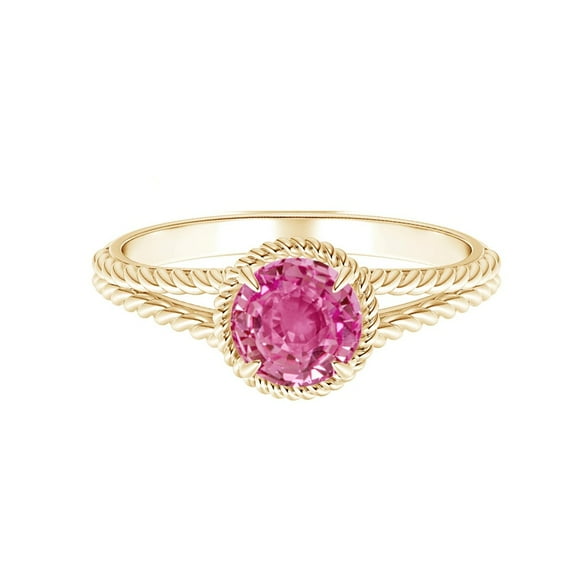 Round 0.5 Ctw Pink Tourmaline Braided 925 Sterling Silver Yellow Plated Ring Size US- 4