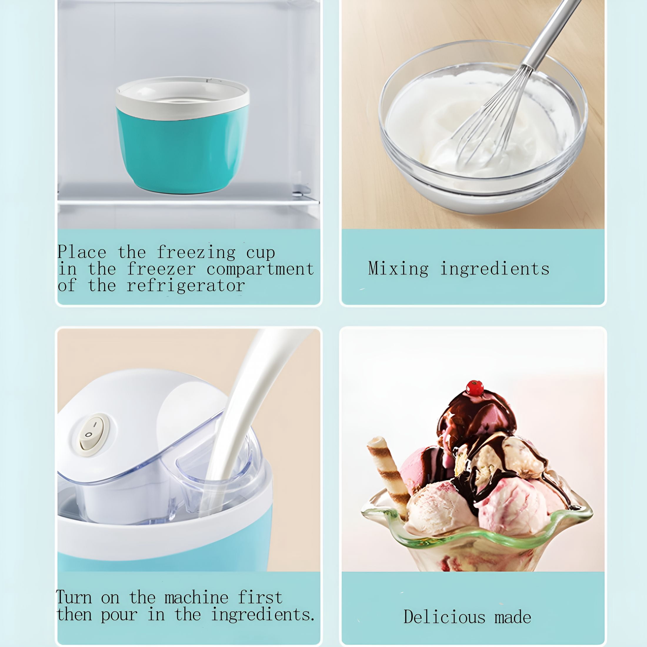 HIBIBUD Small Home Mini Ice Cream Maker,17Oz Electric Gelato & Sorbet Machine with One-Touch Control,Personal Ice Cream Maker for Homemade Frozen Yogurt,Dessert Treats and Family Use